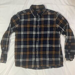 Eddie Bauer Men's Blue and Tan Plaid Shirt